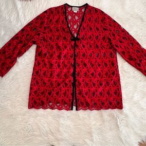 Jacket Women Red Embroidery On Black Long Sleeve Ball And Loop Front Closure 2X